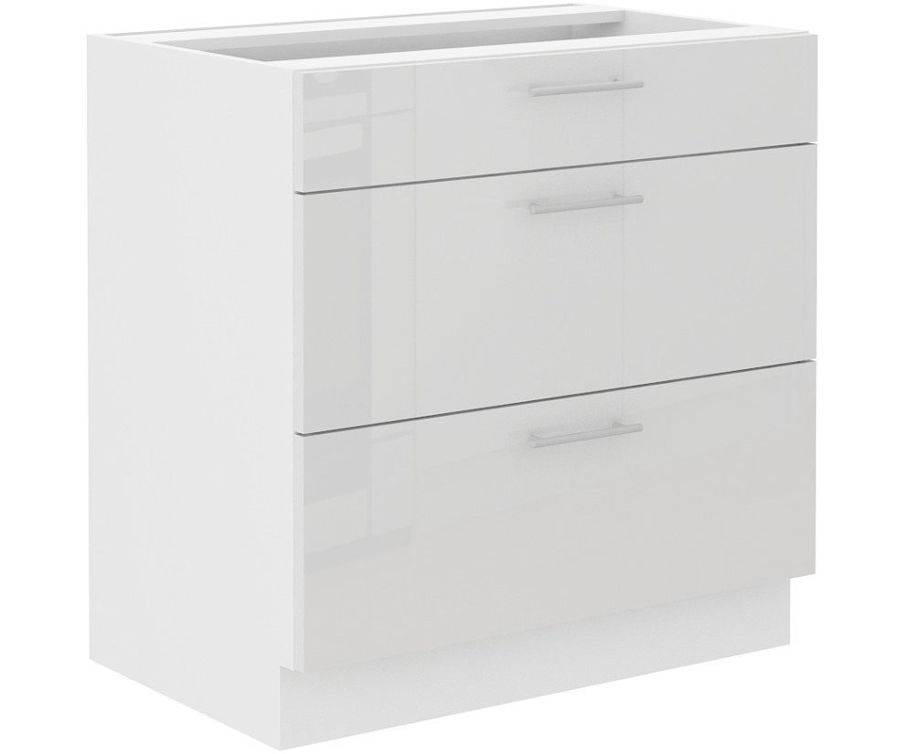 LAURA 80 D 3S BB Küchenunterschrank mit drei Schubladen, Front weiß glänzend
