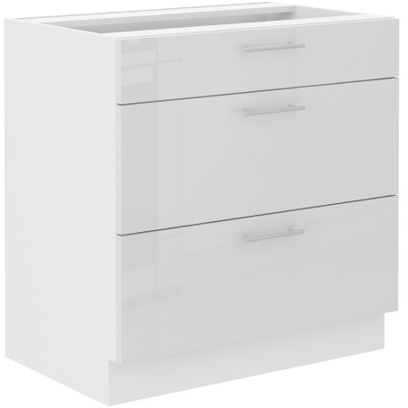 LAURA 80 D 3S BB Küchenunterschrank mit drei Schubladen, Front weiß glänzend