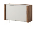 Moderne Kommode zweitürig, Fronten mit abgerundeten Kanten, Metallfüße, Warmia Nussbaum / Kaschmir, TWIGI