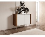 Moderne Kommode zweitürig, Fronten mit abgerundeten Kanten, Metallfüße, Warmia Nussbaum / Kaschmir, TWIGI