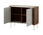 Moderne Kommode zweitürig, Fronten mit abgerundeten Kanten, Metallfüße, Warmia Nussbaum / Kaschmir, TWIGI