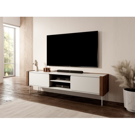 TWIGI TV-Schrank 180 cm, Fronten mit abgerundeten Kanten, Metallfüße, Warmia Nussbaum / Kaschmir