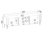 TV-Schrank 180 cm, Fronten mit abgerundeten Kanten, Metallfüße, Warmia Nussbaum / Kaschmir, TWIGI 