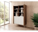 Hochregal für Wohnzimmer, Fronten mit abgerundeten Kanten, Metallfüße, Warmia Nussbaum / Kaschmir, TWIGI 