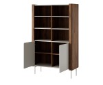 Hochregal für Wohnzimmer, Fronten mit abgerundeten Kanten, Metallfüße, Warmia Nussbaum / Kaschmir, TWIGI 