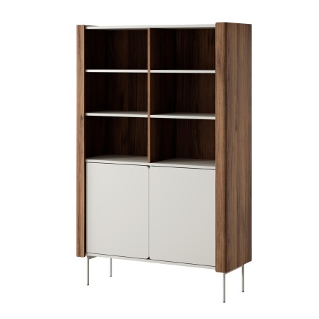 TWIGI Modernes Möbelset für Wohnzimmer, Fronten mit abgerundeten Kanten, Metallfüße, Warmia Nussbaum / Kaschmir