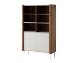 Modernes Möbelset für Wohnzimmer, Fronten mit abgerundeten Kanten, Metallfüße, Warmia Nussbaum / Kaschmir, TWIGI