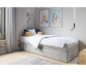 Einzelbett 80x180 cm, Polsterbett mit Bettkasten, Hotelbett HUGO 1R