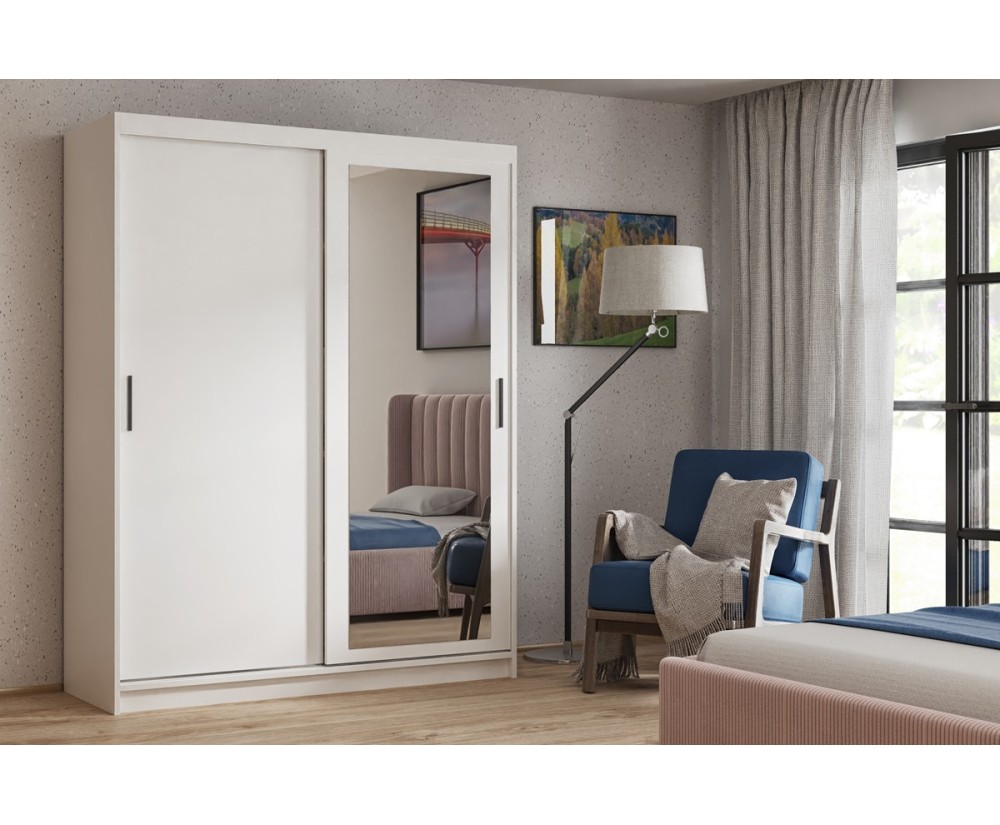 Schiebetürenschrank 120 cm mit Spiegel, Kleiderschrank 2-türig, Farbvarianten, HAVANA H 120