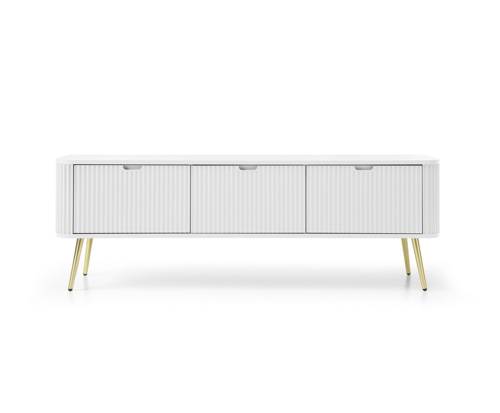 TV-Schrank dreitürig 168 cm, abgerundete Seiten, geriffelte Fronten, goldene Füße, drei Farbvarianten, EDIZ