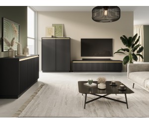 SIMPLE Modernes Möbelset für Wohnzimmer, geriffelte Fronten, schwarz