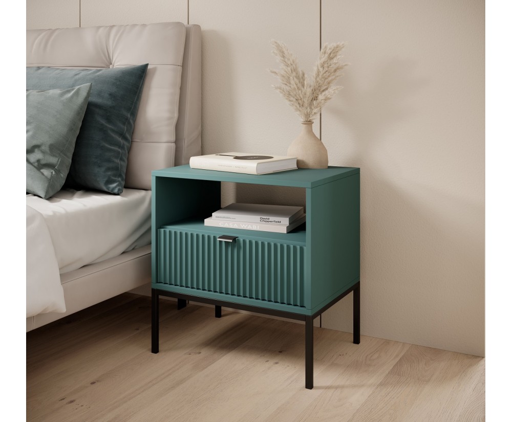 Nachttisch im Loft-Stil, Farbton Labrador, Gestell und Griff schwarz, SIENA S54