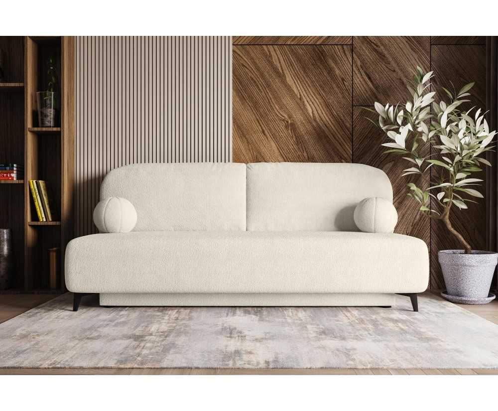 Schlafcouch, 2-Sitzer-Sofa mit Schlaffunktion und Bettkasten, Stoff Boucle, TRIVIO K15