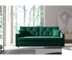 TRIVIO K11 Schlafcouch, 3-Sitzer-Sofa mit Rückenkissen, Schlaffunktion und Bettkasten, Stoff Kronos 19 Flaschengrün