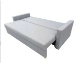 Schlafcouch, 3-Sitzer-Sofa mit Rückenkissen, Schlaffunktion und Bettkasten, Stoff Paros 5 hellgrau, TRIVIO K11
