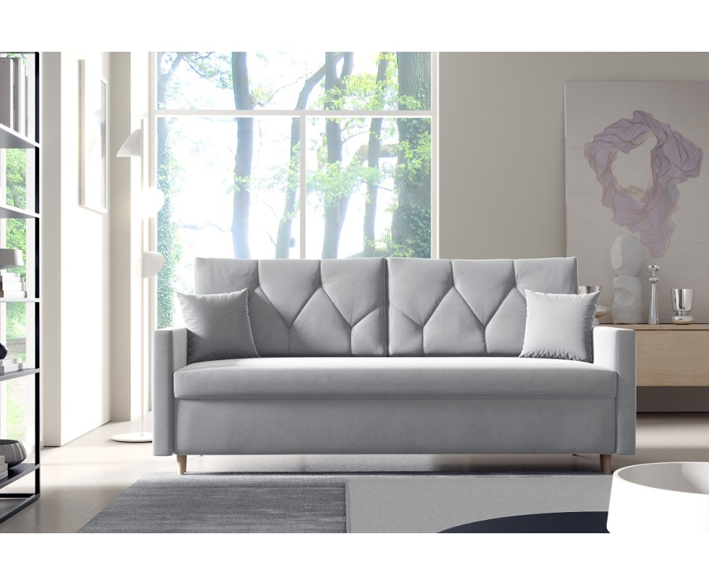 Schlafcouch, 3-Sitzer-Sofa mit Rückenkissen, Schlaffunktion und Bettkasten, Stoff Paros 5 hellgrau, TRIVIO K11