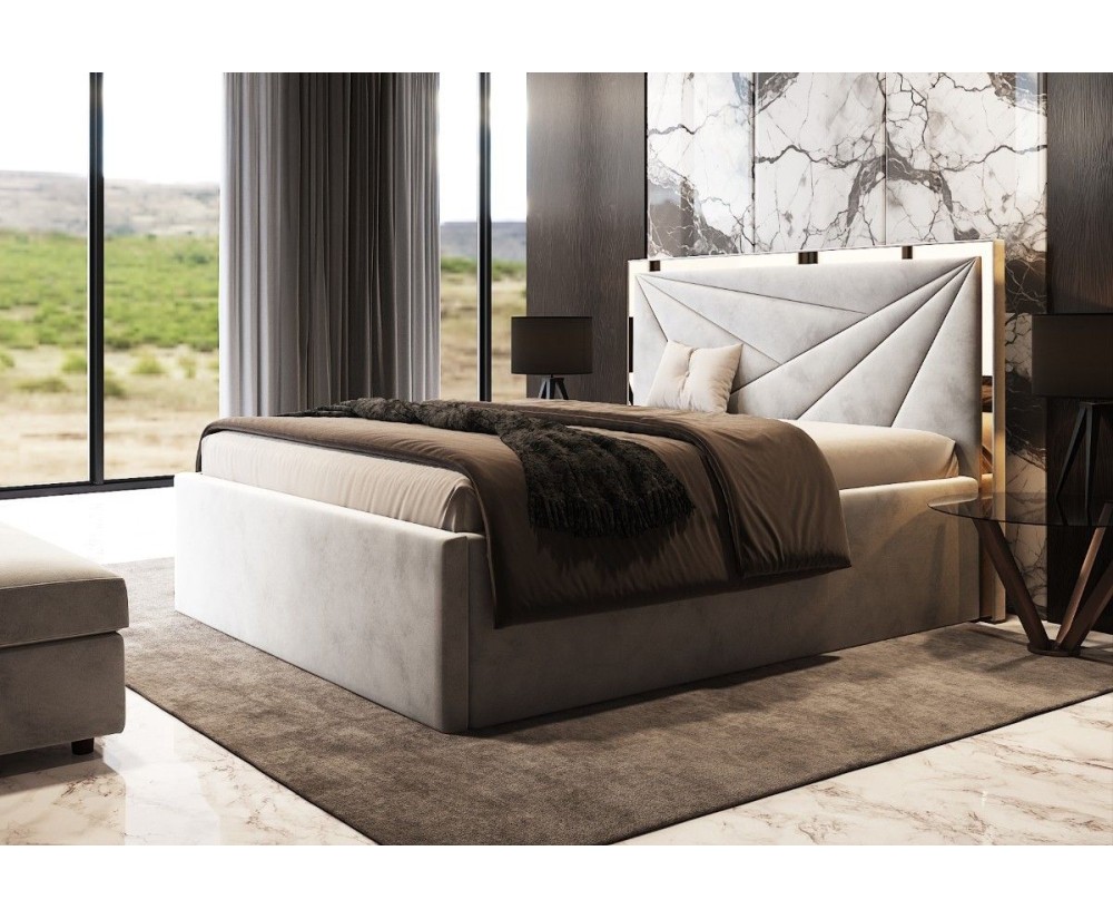 Polsterbett 140x200 cm, Hotelbett, Ehebett mit Lattenrost, Kopfteil mit Zierleiste, LIBIA