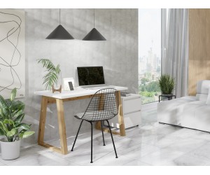 Schreibtisch LOFT 130 cm, Tischplatte weiß, Tischgestell in Schrägstellung Artisan, LINO