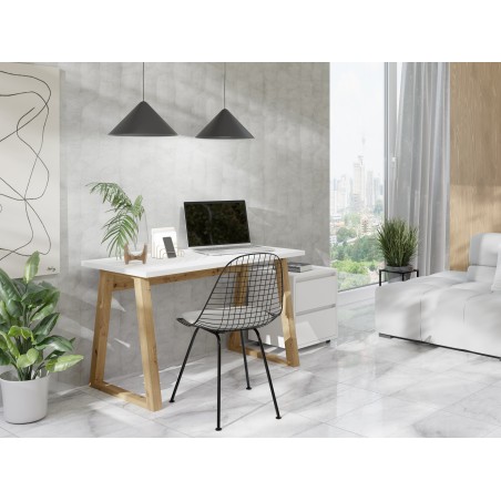 Schreibtisch LOFT 130 cm, Tischplatte weiß, Tischgestell in Schrägstellung Artisan, LINO