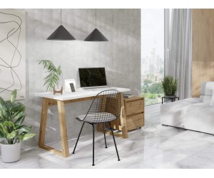 Büromöbel-Set 2-teilig, Schreibtisch LOFT 130 cm weiß/Artisan + Rollcontainer Artisan mit 2 Schubladen, LINO