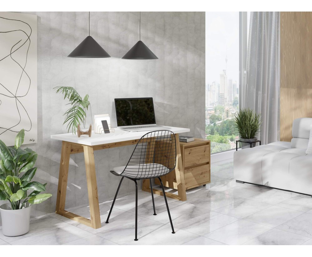 Büromöbel-Set 2-teilig, Schreibtisch LOFT 130 cm weiß/Artisan + Rollcontainer Artisan mit 2 Schubladen, LINO