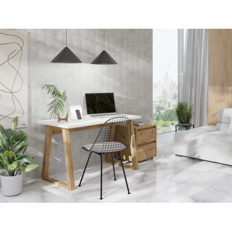 Büromöbel-Set 2-teilig, Schreibtisch LOFT 130 cm weiß/Artisan + Rollcontainer Artisan mit 2 Schubladen, LINO