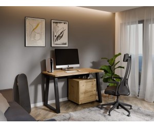 Büromöbel-Set 2-teilig, Schreibtisch LOFT 130 cm Artisan/schwarz + Rollcontainer Artisan mit 2 Schubladen, LINO