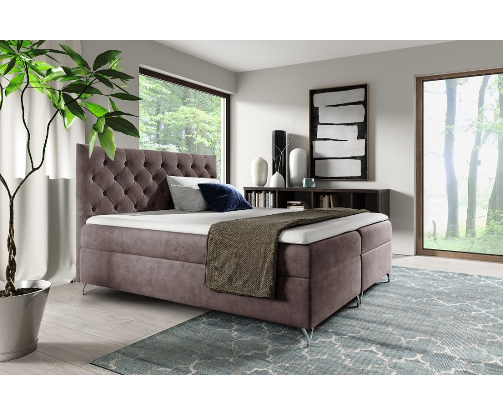 Elegantes Kontinentalbett 120x200 cm, Ehebett mit Bettkasten, Kopfteil CHESTERFIELD, PRATO K9