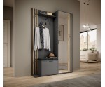 Garderoben-Set, Garderobe Wandpaneel Schuhschrank Spiegel + Lamellen, Graphit, NELA
