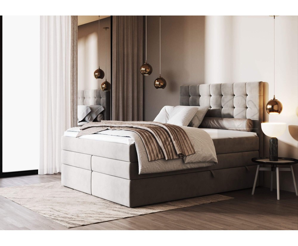 Boxspringbett 160x200 cm, Ehebett mit Bettkasten, Magic Velvet 2209 graues Beige verandbereit, MAGNUS 2B Boxspringbett 160x200 cm, Ehebett mit Bettkasten, Magic Velvet 2209 graues Beige verandbereit, MAGNUS 2B