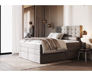 Boxspringbett 180x200 cm, Ehebett mit Bettkasten, Magic Velvet 2209 graues Beige versandbereit, MAGNUS 2B