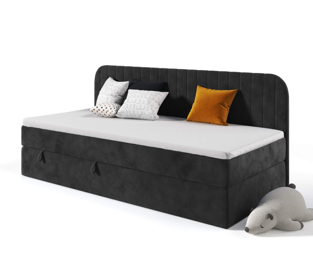 VERSANDBEREIT! MACIUS Jugendbett 100x200 cm mit Bettkasten und Bonellfederkernmatratze, Riviera 100 schwarz