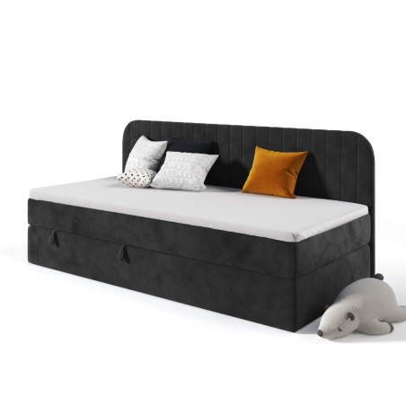 VERSANDBEREIT! MACIUS Jugendbett 100x200 cm mit Bettkasten und Bonellfederkernmatratze, Riviera 100 schwarz