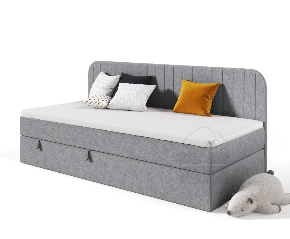 VERSANDBEREIT! MACIUS Modernes Einzelbett 100x200 cm für Kinderschlafzimmer mit Bettkasten und Matratze, dunkelgrau