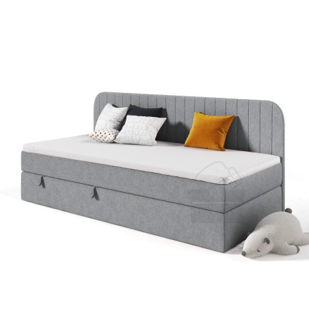 VERSANDBEREIT! MACIUS Modernes Einzelbett 100x200 cm für Kinderschlafzimmer mit Bettkasten und Matratze, dunkelgrau