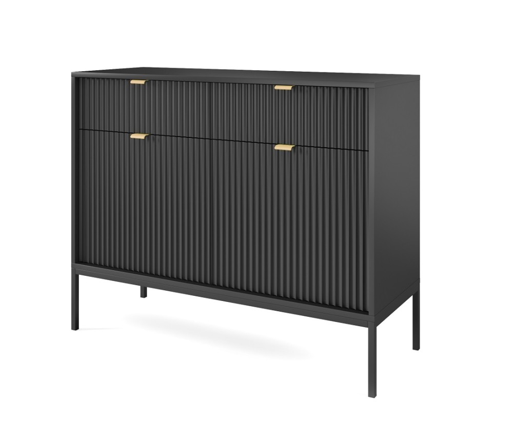 Schwarze Kommode Modern Loft für Wohnzimmer, mit goldfarbenen Griffen, SIENA KSZ104