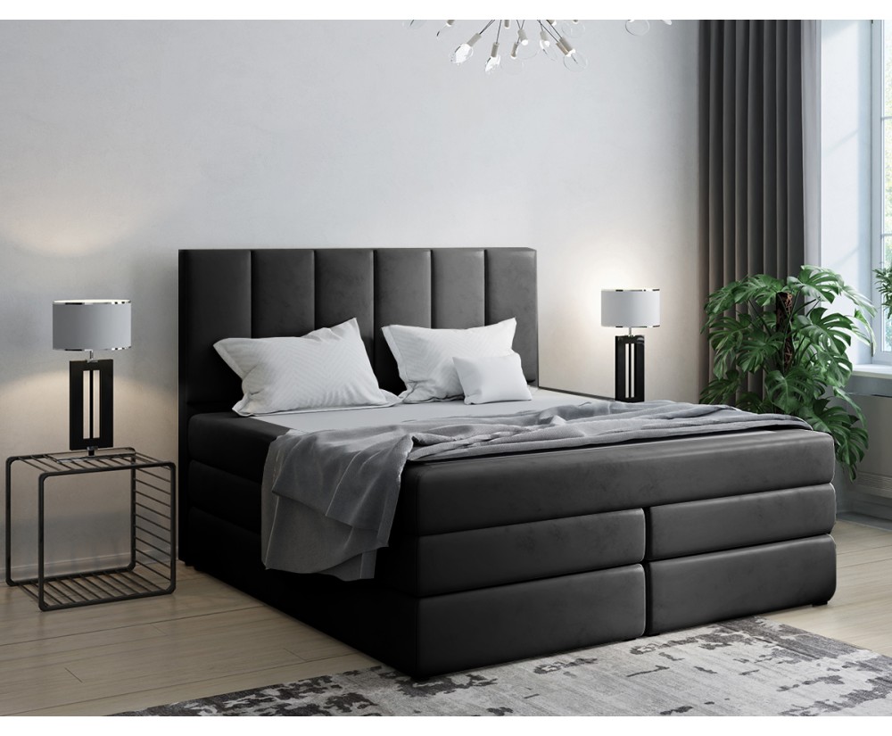 VERSANDBEREIT! Boxspringbett 140x200 cm, Doppelbett mit Bettkasten, Kunstleder Madryt 9100 schwarz, MAGNUS 3B