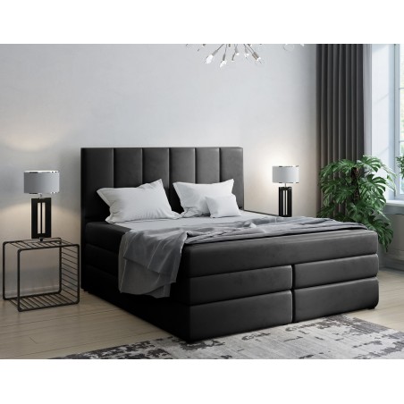 VERSANDBEREIT! Boxspringbett 140x200 cm, Doppelbett mit Bettkasten, Kunstleder Madryt 9100 schwarz, MAGNUS 3B