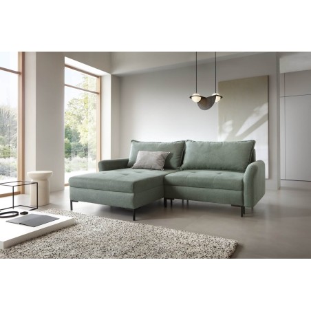 Modernes Ecksofa für Wohnzimmer mit Schlaffunktion, Flaschengrün, MELBO N1