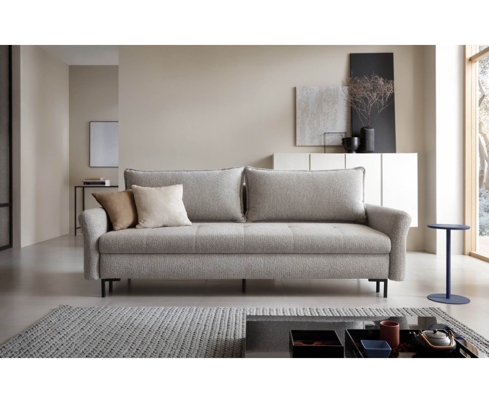 Bequeme Schlafcouch, 3-Sitzer-Sofa mit Schlaffunktion, grau, MELBO K1