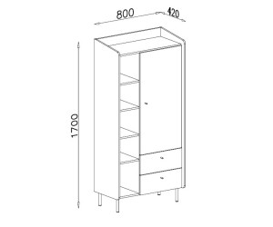 ALESSIO 05 Jugendregal mit Schrank, Schubladen und offenen Fächern, sandbeige / Eiche geölt