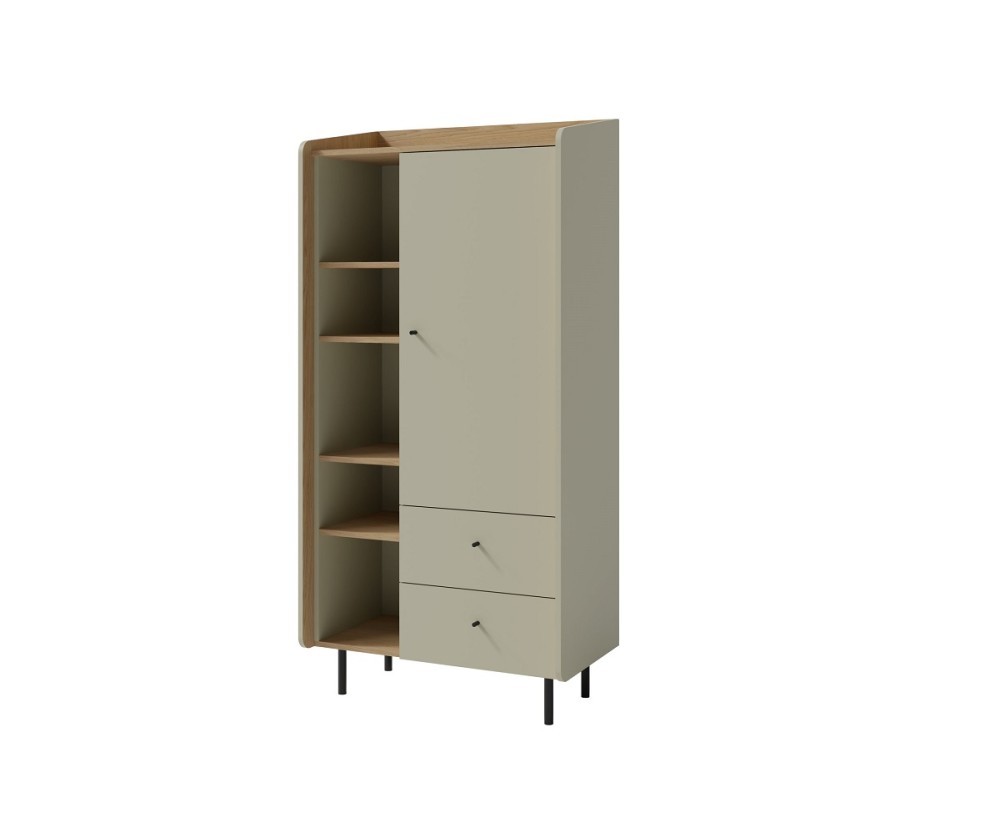 ALESSIO 05 Jugendregal mit Schrank, Schubladen und offenen Fächern, Eukalyptus / Eiche Baltic