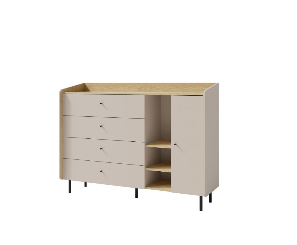 Jugendkommode mit Schränkchen und Schubladen, sandbeige / Eiche geölt, ALESSIO 07