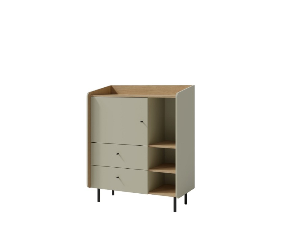 Jugendkommode 1-türig mit 2 Schubladen, Eukalyptus / Eiche Baltic, ALESSIO 09