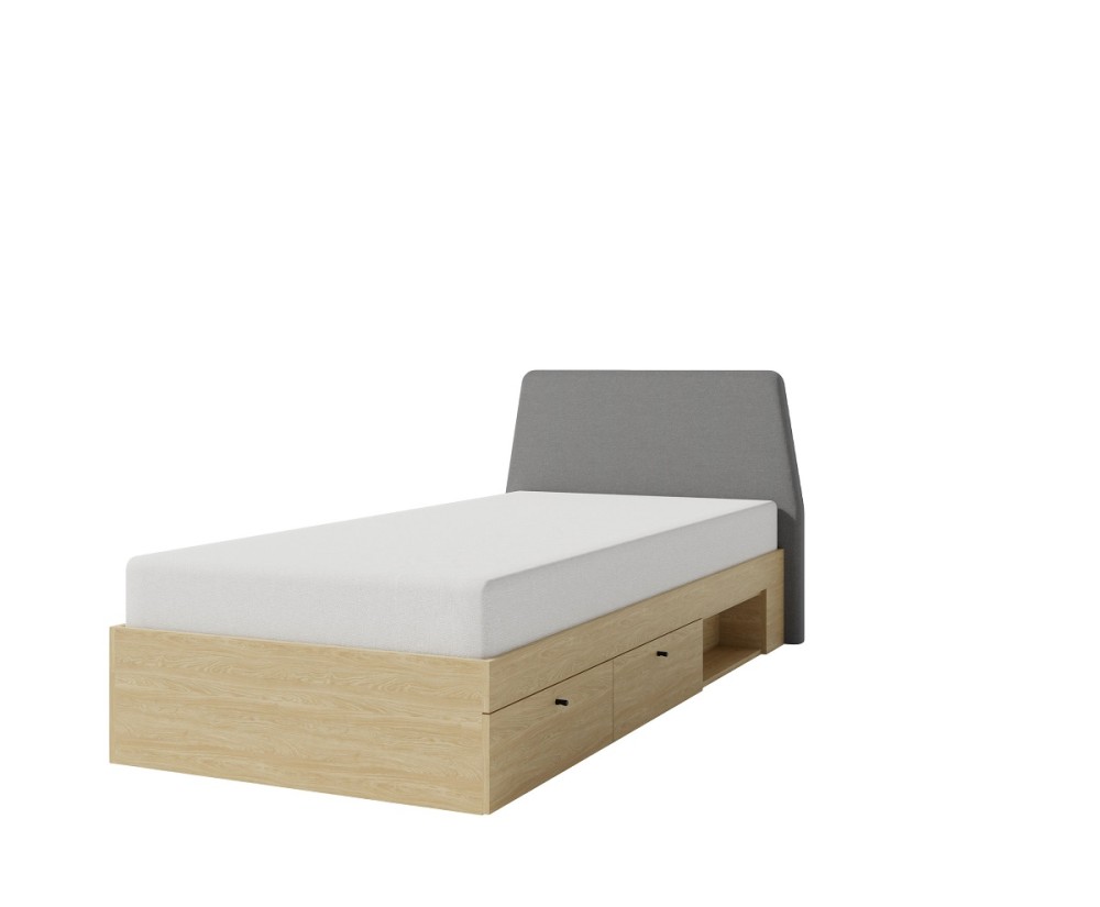 ALESSIO 12 L/R Jugendbett 90x200 cm mit Schubladen, gepolstertes Kopfteil, Eiche geölt