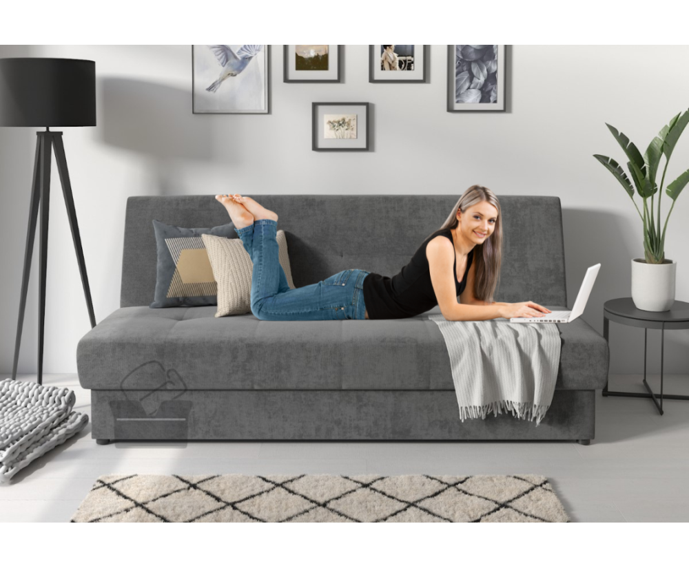 Stilvolle Couch, 3-Sitzer-Sofa mit Schlaffunktion und Bettkasten, Stoff Verita 88 dunkelgrau, SUZAN