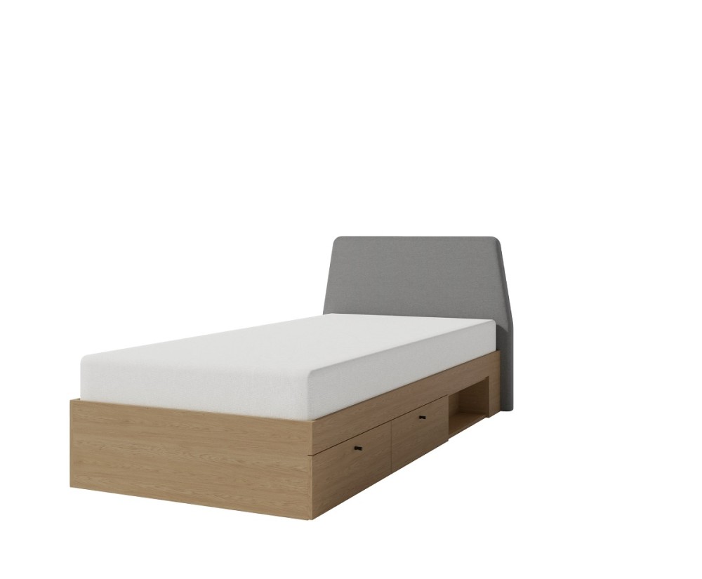 ALESSIO 12 L/R Jugendbett 90x200 cm mit Schubladen, gepolstertes Kopfteil, Eiche Baltic