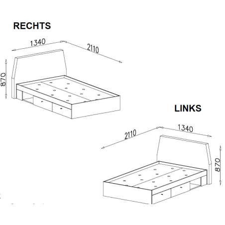 Jugendbett 120x200 cm mit Schubladen, gepolstertes Kopfteil, Eiche Baltic, ALESSIO 13 L/R