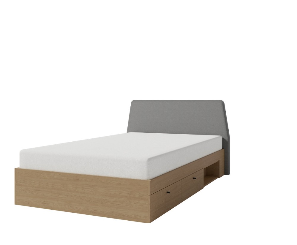 ALESSIO 13 L/R Jugendbett 120x200 cm mit Schubladen, gepolstertes Kopfteil, Eiche Baltic