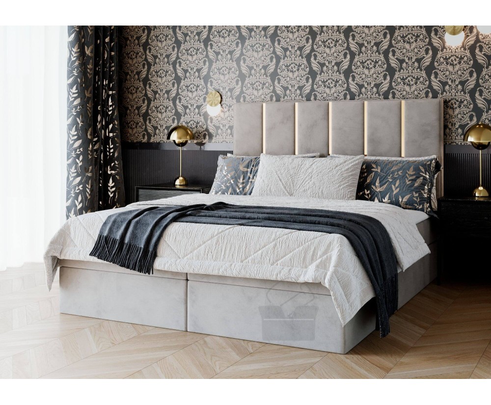 Boxspringbett für Dachschräge, Ehebett im Glamour-Stil, elegantes Kopfteil mit Zierleisten, SANTIAGO 1M